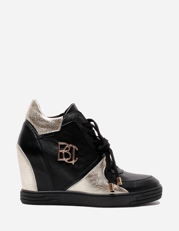 Sneakersy BOOCI czarne skórzane ze złotymi wstawkami - 1