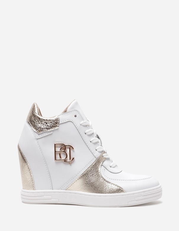 Sneakersy BOOCI białe skórzane ze złotymi wstawkami - 1