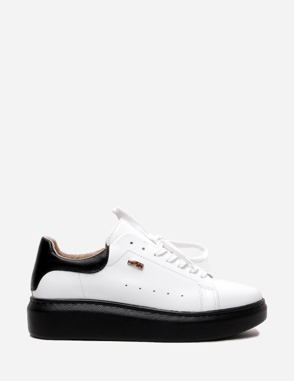 Sneakersy BOOCI białe skórzane czarne