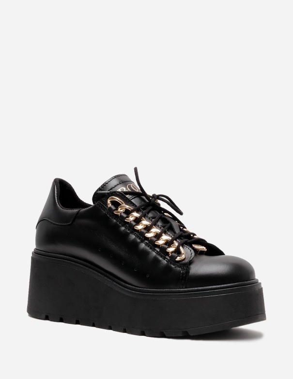 Kup Sneakersy damskie skórzane czarne na platformie BOOCI w sklepie BOOCI