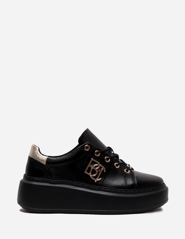 Sneakersy damskie czarne skórzane złote logo BOOCI|Marka BOOCI
