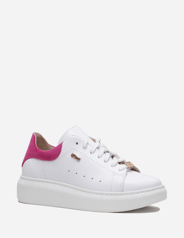 Kup Sneakersy damskie białe skórzane fuksja w sklepie BOOCI